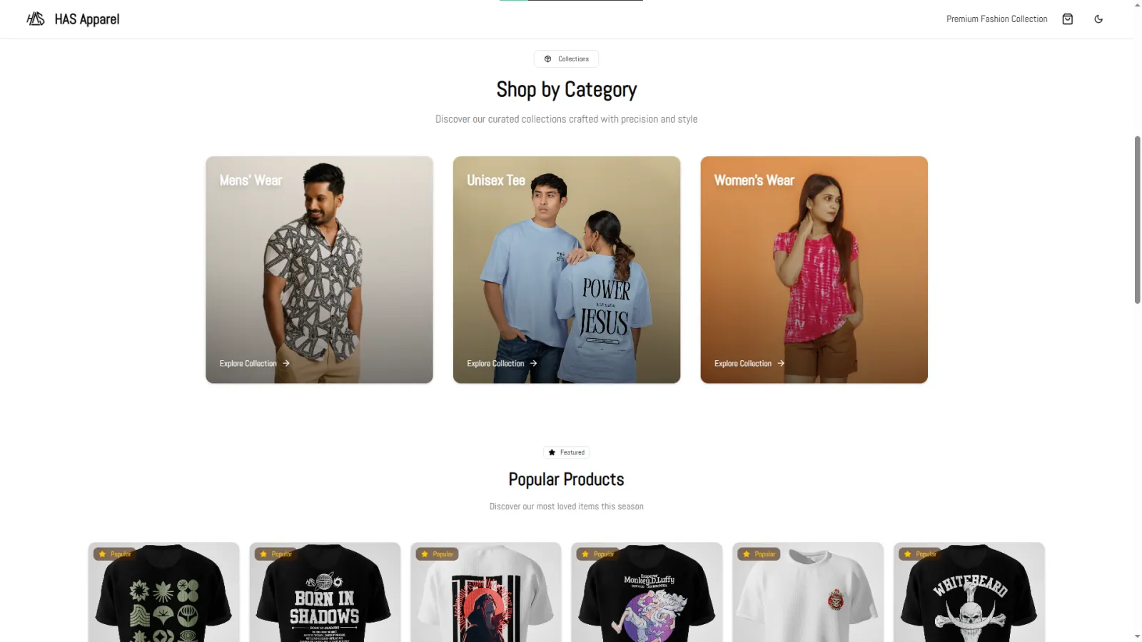 Shop by category, and the popular products below it