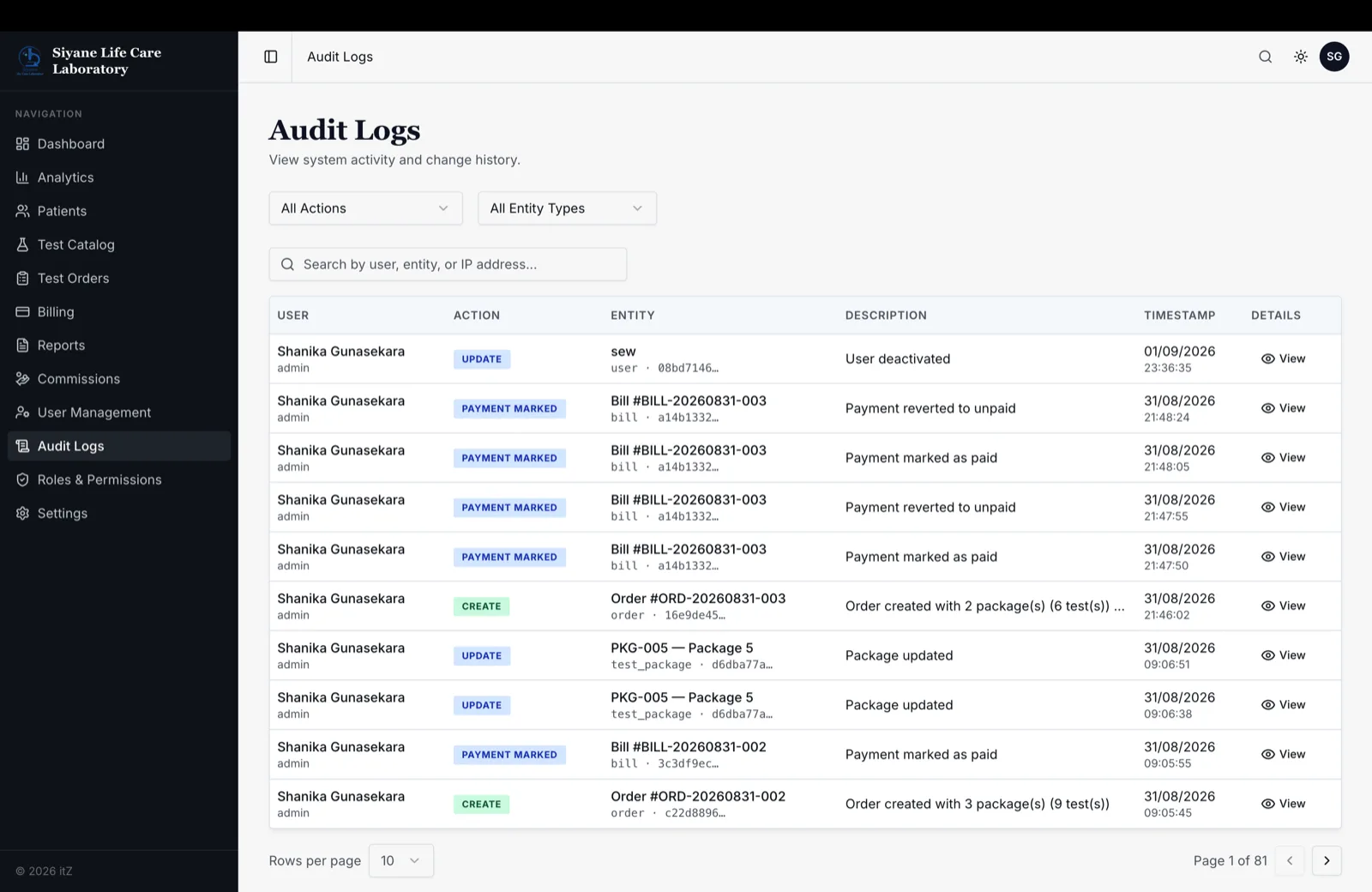 Audit log of every change, and who made it
