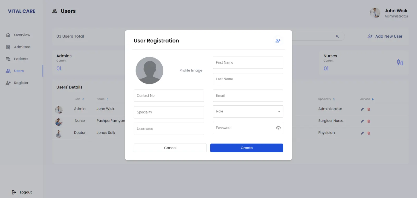 New user registration form