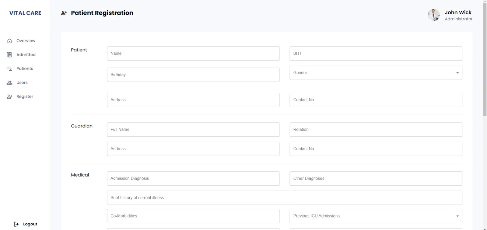 Patient registration, step one