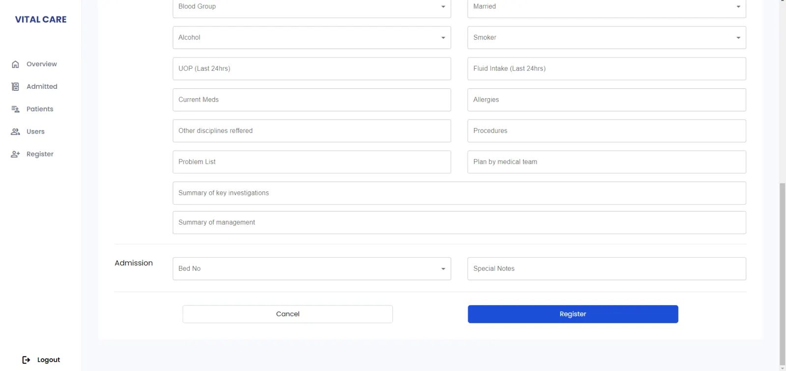 Patient registration, step two