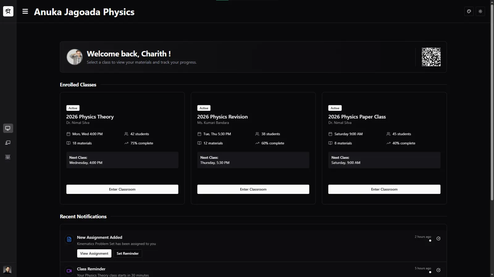 Learning Management System course dashboard
